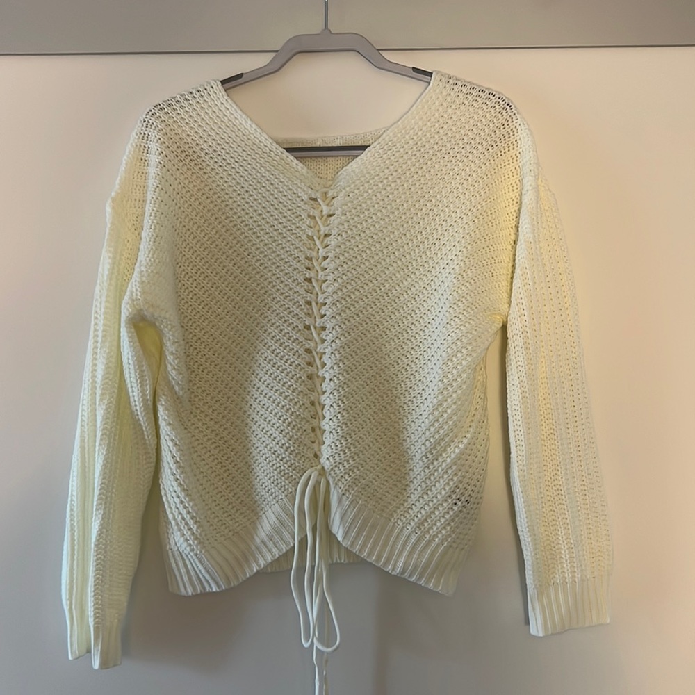 Lace up drop shoulder sweater